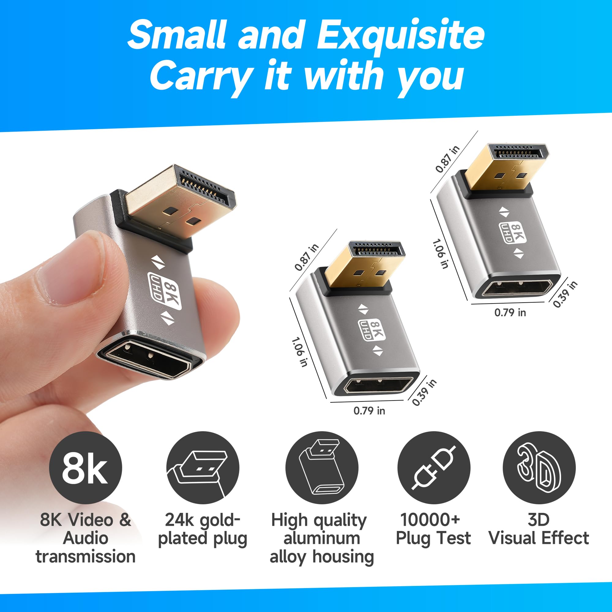 Vergulde Verticale Bocht Adapter DP1.4 8K60Hz Monitor Computer Grafische Kaart DP Interface Uitbreiding Aluminium Shell