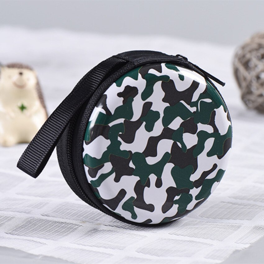 1PC Camouflage Style Headphone Holder Bag Candy Suitcase Portable Round Coin Purse Small Metal Candy Container Party X-max: 01