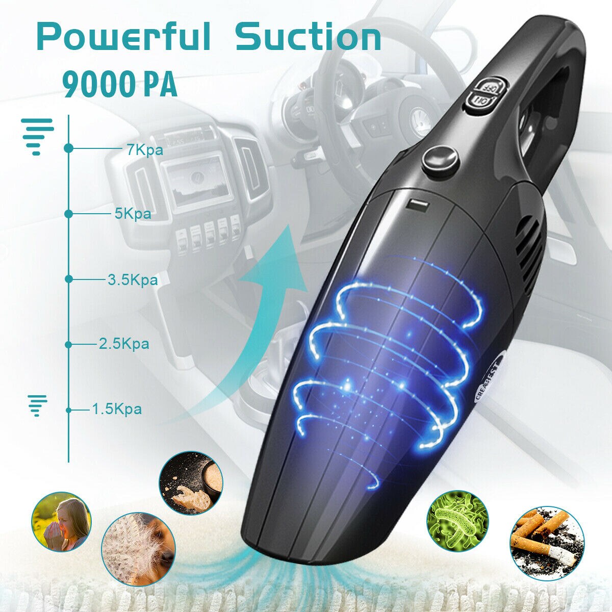 9000pa Portable HandHeld Vacuum Cleaner Cordless Home Car Pet Hair Rechargeable Car Vacuum Cleaner Wet&Dry 120W Cleaner