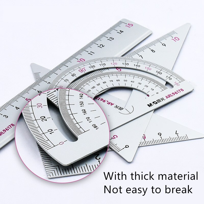Aluminium Alloy Ruler Set 4pcs ARL96178 Maths Drawing Metal Geometry Rulers 15cm Straightedge 45/60 Degree Triangle Protractor
