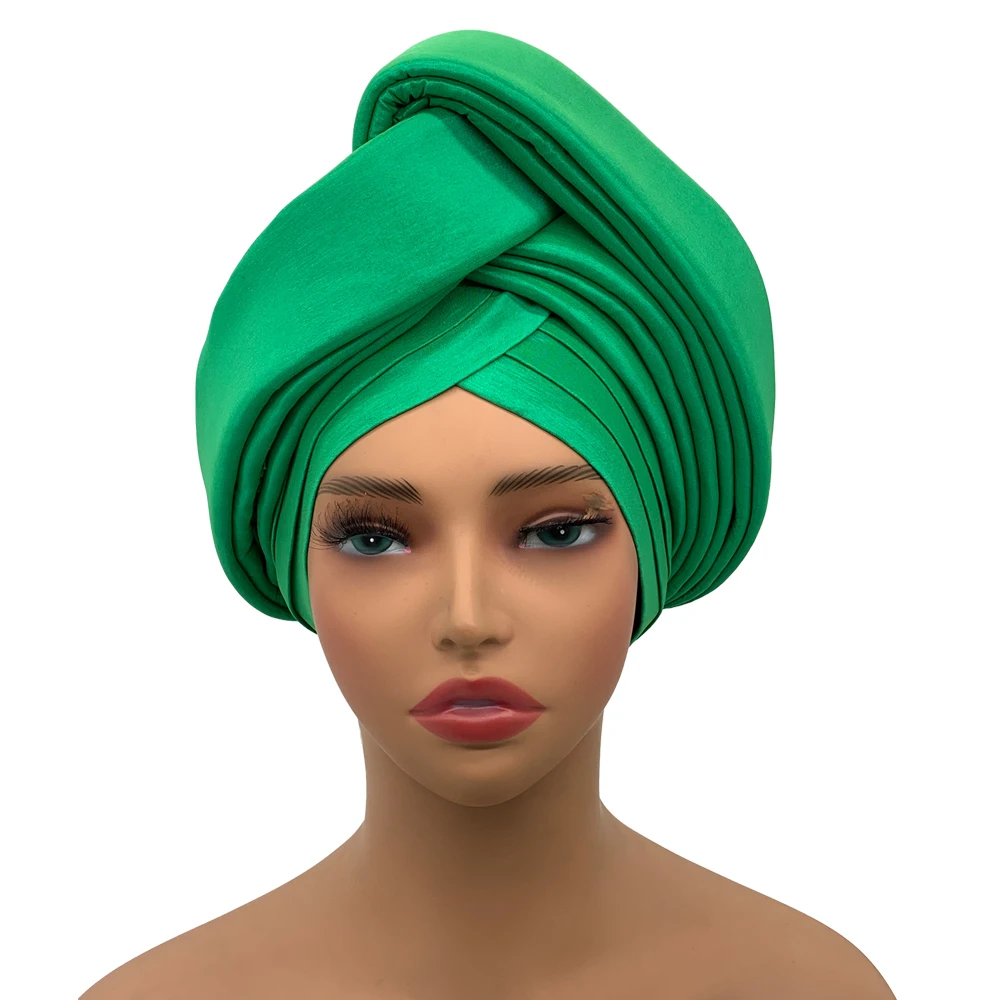 Nigeria Rohseide Autogele Headtie Hochzeit Party Kopfbedeckung Turbante Afrikanische Dame Kopfwickel Geknotete Turban Kappe für Frauen: Blau
