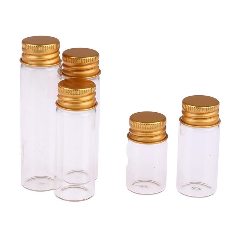 10 stk 5ml/7ml/10ml/14ml/18ml/20ml glassflasker med aluminiumslokk små miniglass 6 størrelser u-plukke