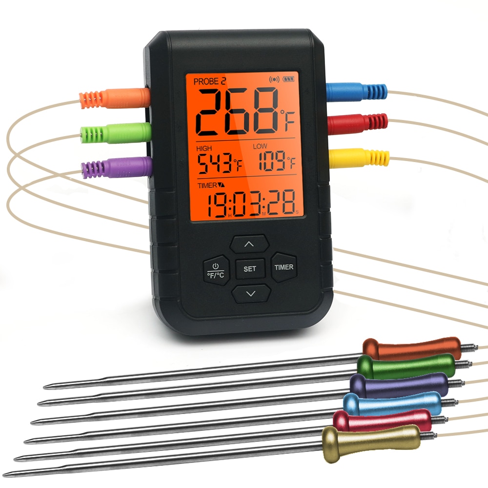 Cooking Thermometer Bluetooth Wireless Remote kitchen thermomertoven grill bbq Thermometer Digital smart with 6 Probe: blackfang 6probes