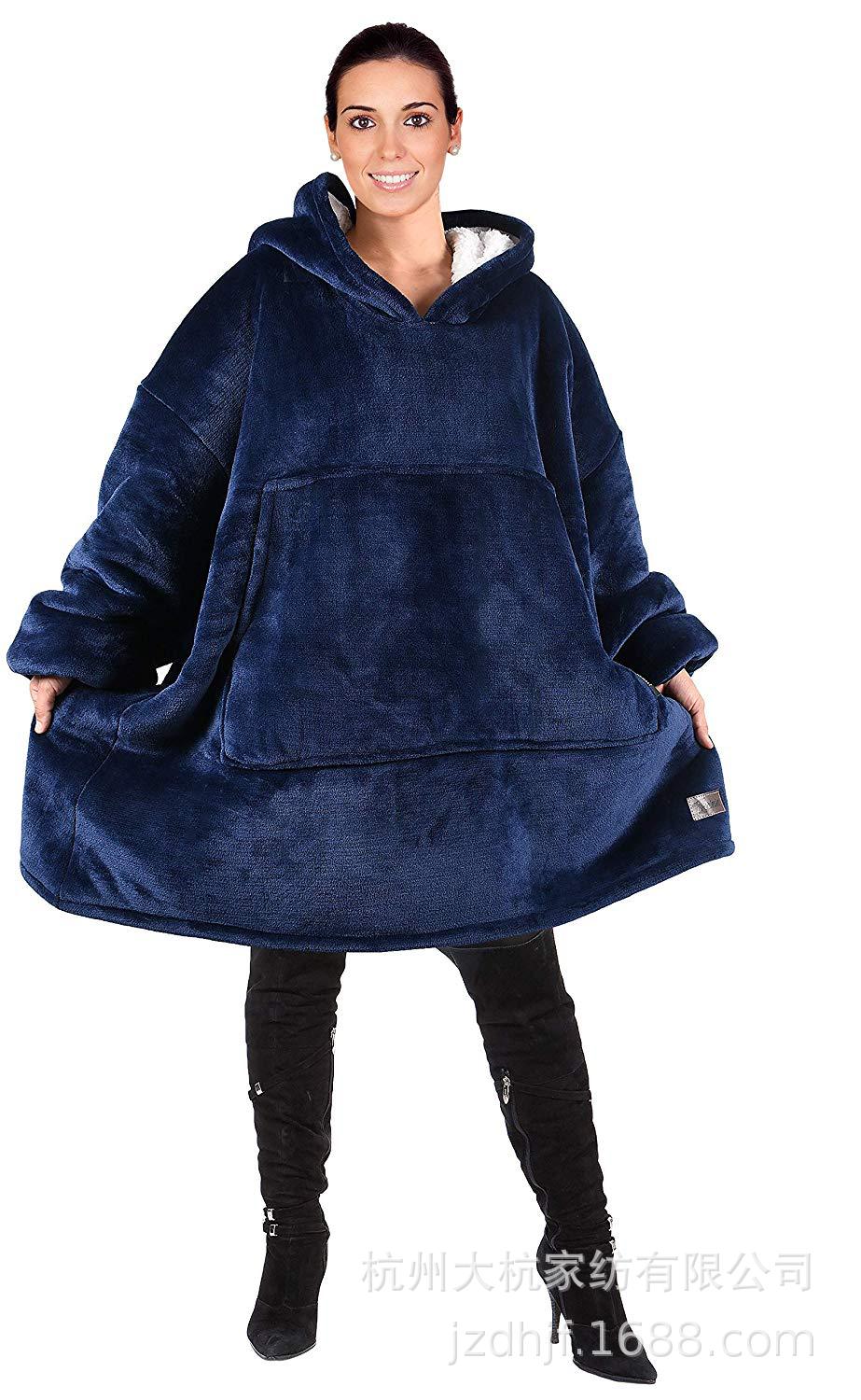 Winter Dikke Comfy TV Deken Sweatshirt Effen Warm Hooded Deken Volwassenen en Kinderen Fleece Gewogen Dekens voor Bedden Reizen: Deep Blue