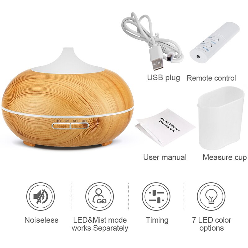 KBAYBO 550ml USB humidificateur d'air arôme diffuseur télécommande 7 couleurs changeantes LED lumières cool brumisateur fabricant purificateur d'air pour la maison