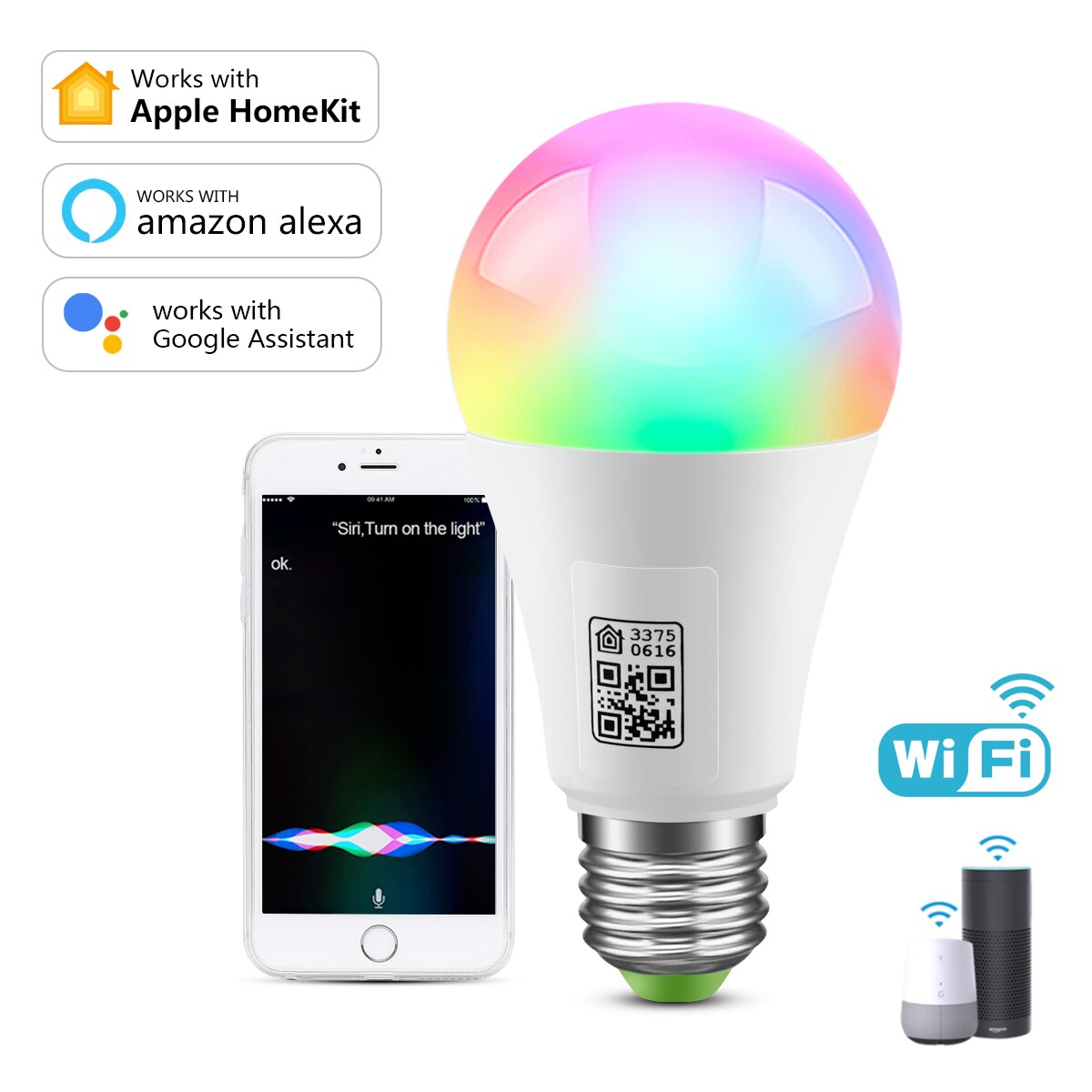 Wireless LED WIFI Smart Lamp Dimmable E14 GU10 APP Control E27 RGB Light Bulb Work With Apple Homekit Siri Alexa Google Home: E27 9W / Light Bulb x 4