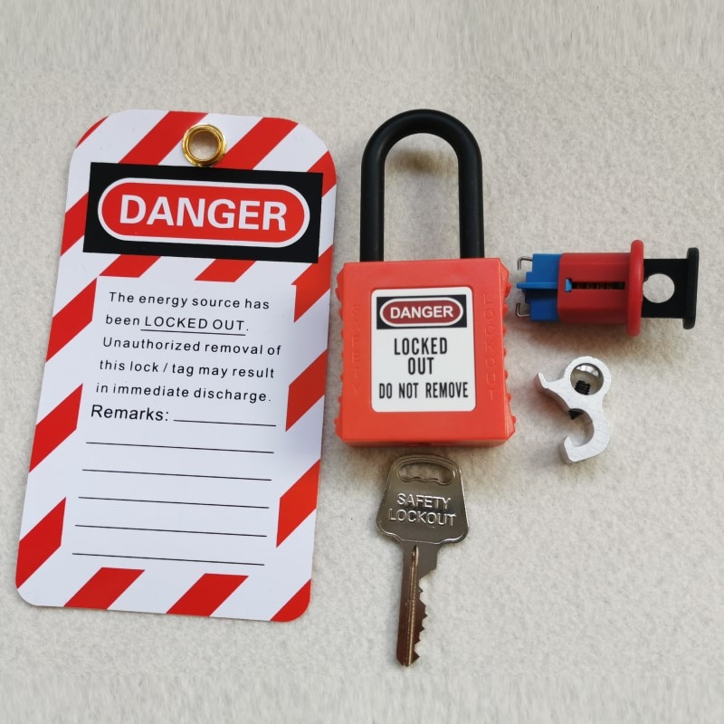 4Pcs/Kit Een Veiligheid Hangslot Met Tag Een Mini Breaker Aluminium Lockdog Lockout Een Pin Wijzend Binnen Pis lockout