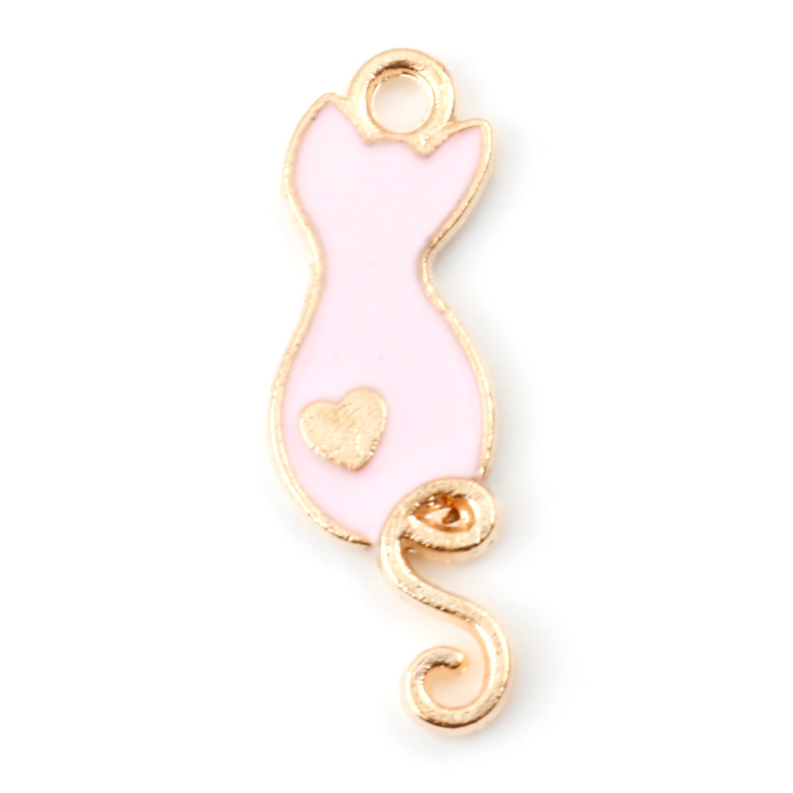 Pendentifs en métal couleur or, 20 pièces, en émail, mignon, dessin animé, chat, cœur, Animal, DIY, fabrication de bijoux, 25mm x 9mm: Pink
