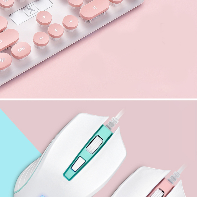 Portable Retro Keyboard Mouse Kit Wired Gaming Keyboard with Round Key Cap Multimedia Button Keyboard Mouse Set