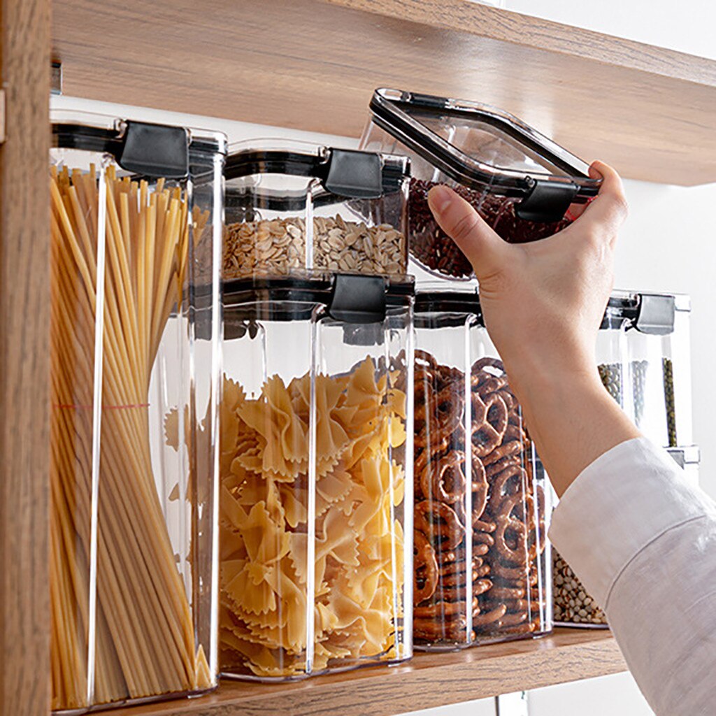 Storage Box Square Transparent Sealed Fresh Box Home Sealed Moisture-Proof Transparent Cereal Food Pasta Storage Box #YL5