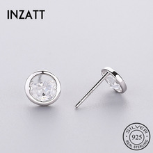 INZATT OL Geometrische Ronde Zirkoon Stud Oorbellen Echte 925 Sterling Zilver Voor Vrouwen Partij Fine Jewelry Charm Accessoires