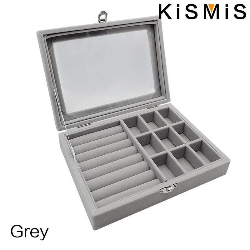 Fluwelen ring-organizerdoos - Sieradenhouder met doorzichtig deksel, stofdichte opbergbak voor ringen en oorbellen voor meerdere sieradenstukken: WIT