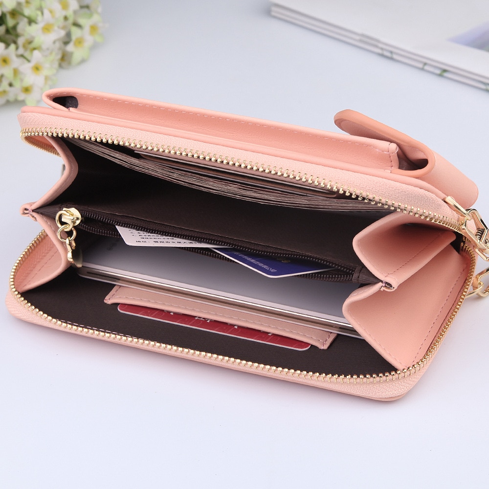 Kvinder tegnebog mærke mobiltelefon tegnebog store kortholder tegnebog håndtaske pung kobling messenger skulderstropper taske