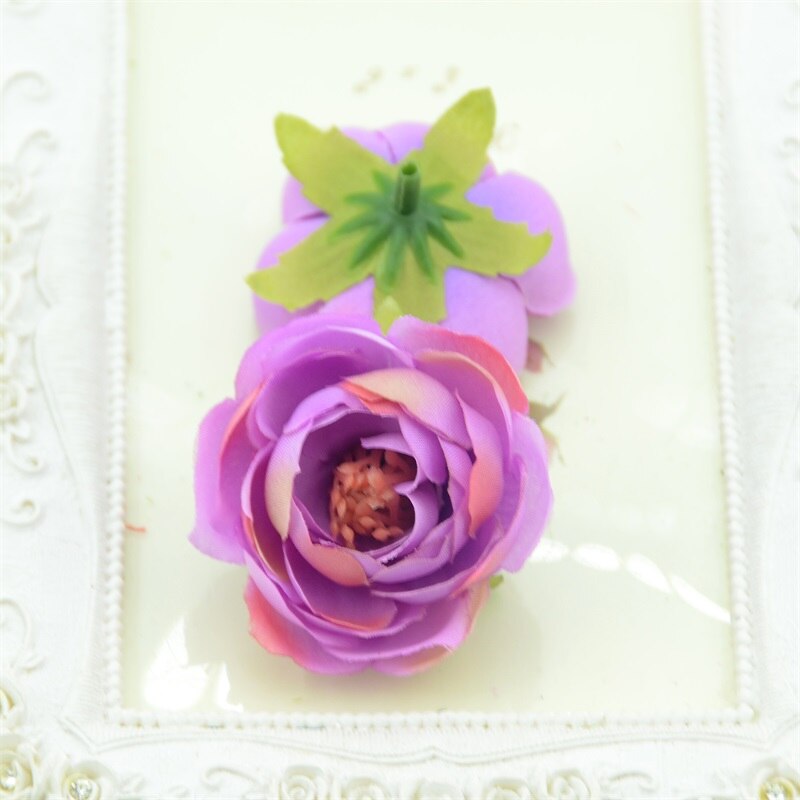 5 stk kunstige 5cm håndlavede knop silke blomsterhoveder til bryllup haven dekoration diy scrapbog håndværk kasse tilbehør: Gradvis lilla