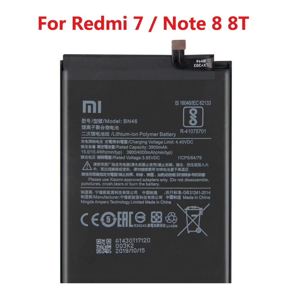 オリジナル交換バッテリーBN46 xiaomi redmi Note8 注 8t 8 redmi 7 Redmi7 注 6 Note6 本物の電話バッテリー 4000mah: For Redmi 7 Note8 8T