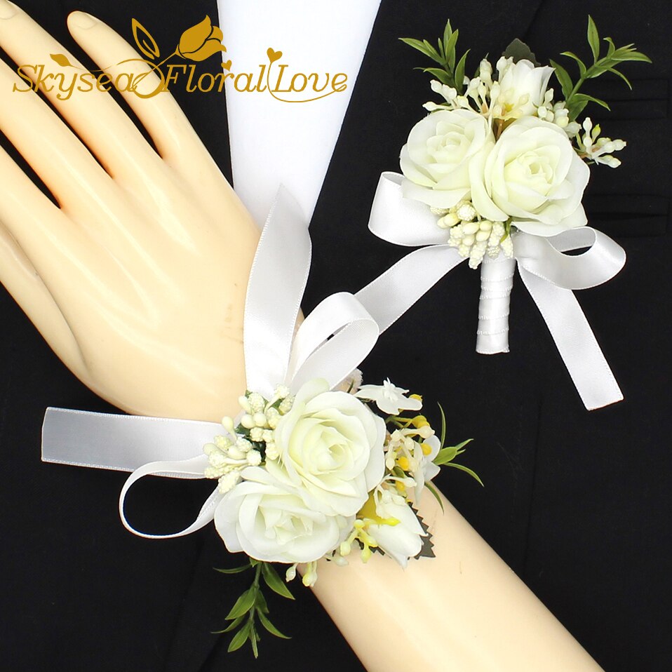 Bruiloft corsages en boutonnières broche bruid bruidegom pols corsages bruiloft bloemen