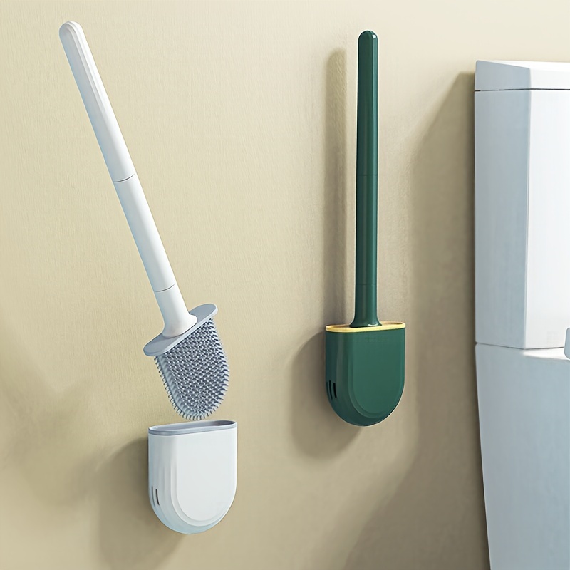 Escobilla de baño para inodoro, escobilla de baño montada en la pared, cabezal de cepillo plano de silicona, juego de cepillos limpiadores suaves de secado rápido, cepillo de limpieza