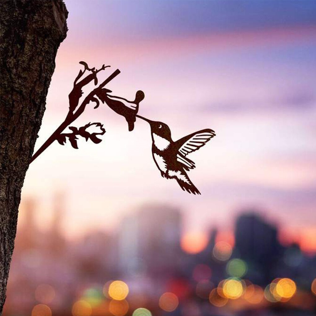 Tree Stake Metal Garden Art Stump Decoration Silhouette Hanging Yard Prop Pendant animal Bird shape Home Garden Decoration