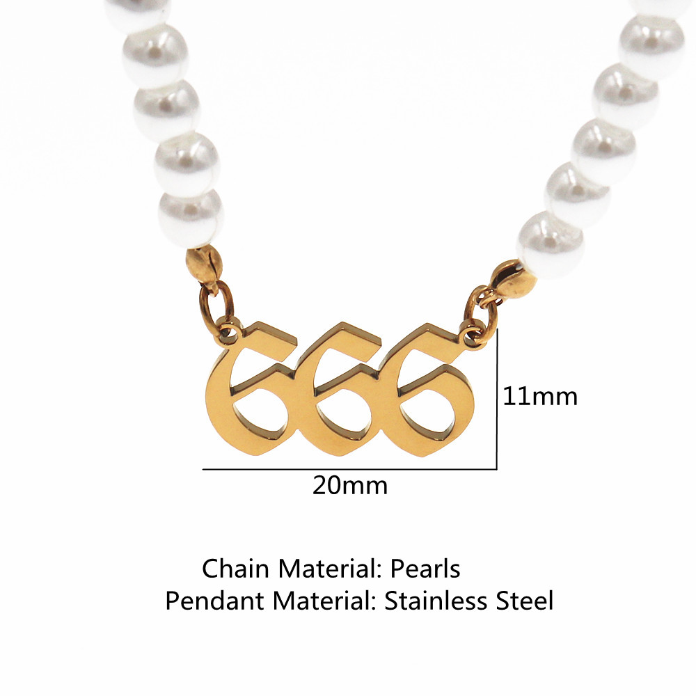 Edelstahl Engel Anzahl Halskette Perle Kette Choker 444 999 888 222 555 666 333 777 Boho Schmuck Teufel Colar gold Halsketten: Gold 666 Pearl