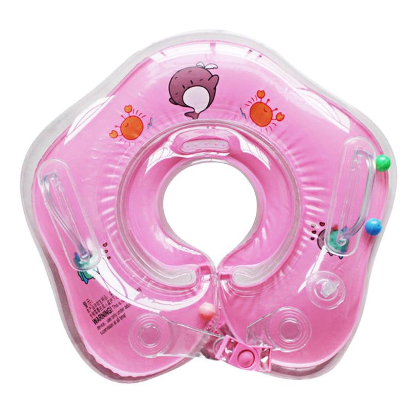 Bébé gonflable natation cou anneau -né bain cercle cou gonflable flotteur roues piscine radeau jouets natation accessoires: Rose Red