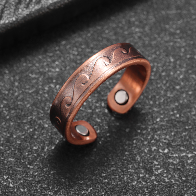 Anillo magnético con apertura de cobre ondulado a la Retro, accesorios de joyería Retro multifuncionales para hombres y mujeres