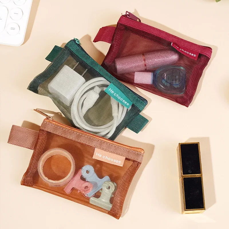 Kleine quadratische einfarbige Münztüte, Nylon-Mesh, Lippenstift, Schlüssel, Kopfhörer-Organizer, Halter, Bus, Bank, Ausweis, Kreditkarten, Beutel, Aufbewahrung