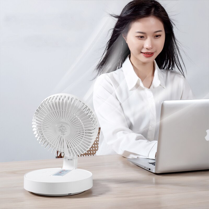 USB Folding Rechargeable Desk Fan Wall-mounted Cooling Air Conditioner 3 Speed Auto Rotate Strong Wind with Night Light for Home