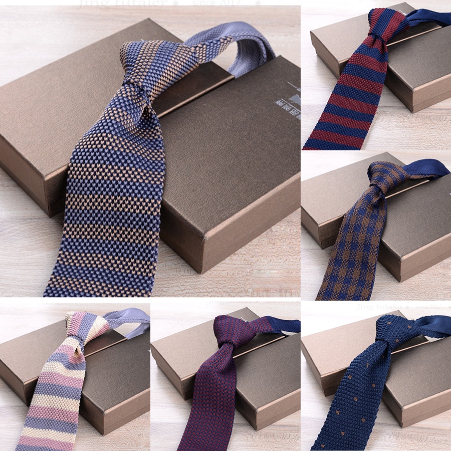 GUSLESON 6cm Slim Knit Tie for Men Business Leisure Skinny Necktie Burgandy Colorful Striped Dots Weave Ties