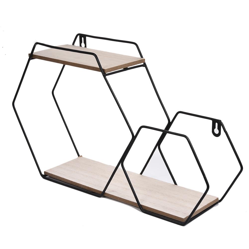 Hexagonal rack de ferro forjado hexagonal grade prateleira parede sala estar quarto figura geométrica combinação pendurado parede decoração casa: Black