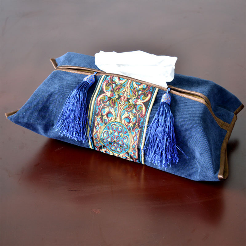 Boîte à mouchoirs brodée Style européen, housse de serviette pompée, sac de rangement classique en papier, décoration pour salle de mariage, voiture et hôtel