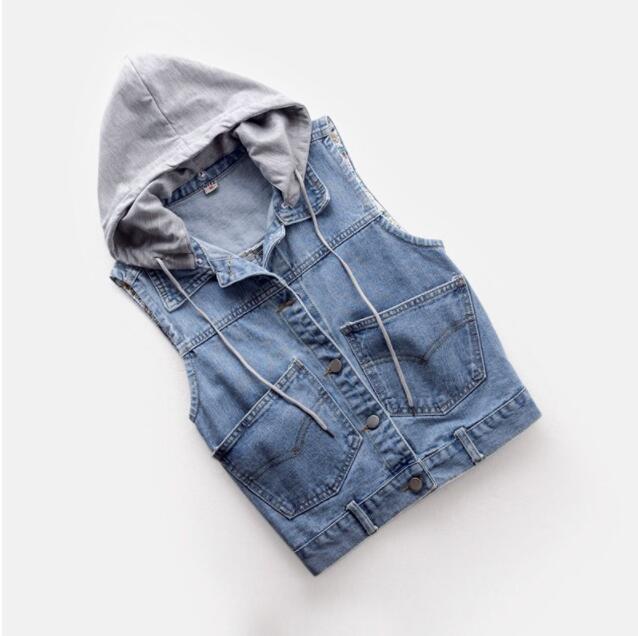 Dames spijkerjas mouwloos kort vest slank vintage afneembaar capuchon spijkerjas maat casual dames vest tops