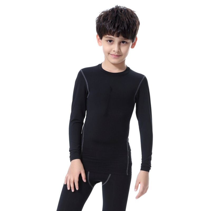 Børn børn dreng pige kompression bundlag skind tee termisk sports t-shirt hurtigtørrende tøj: Sort / 150