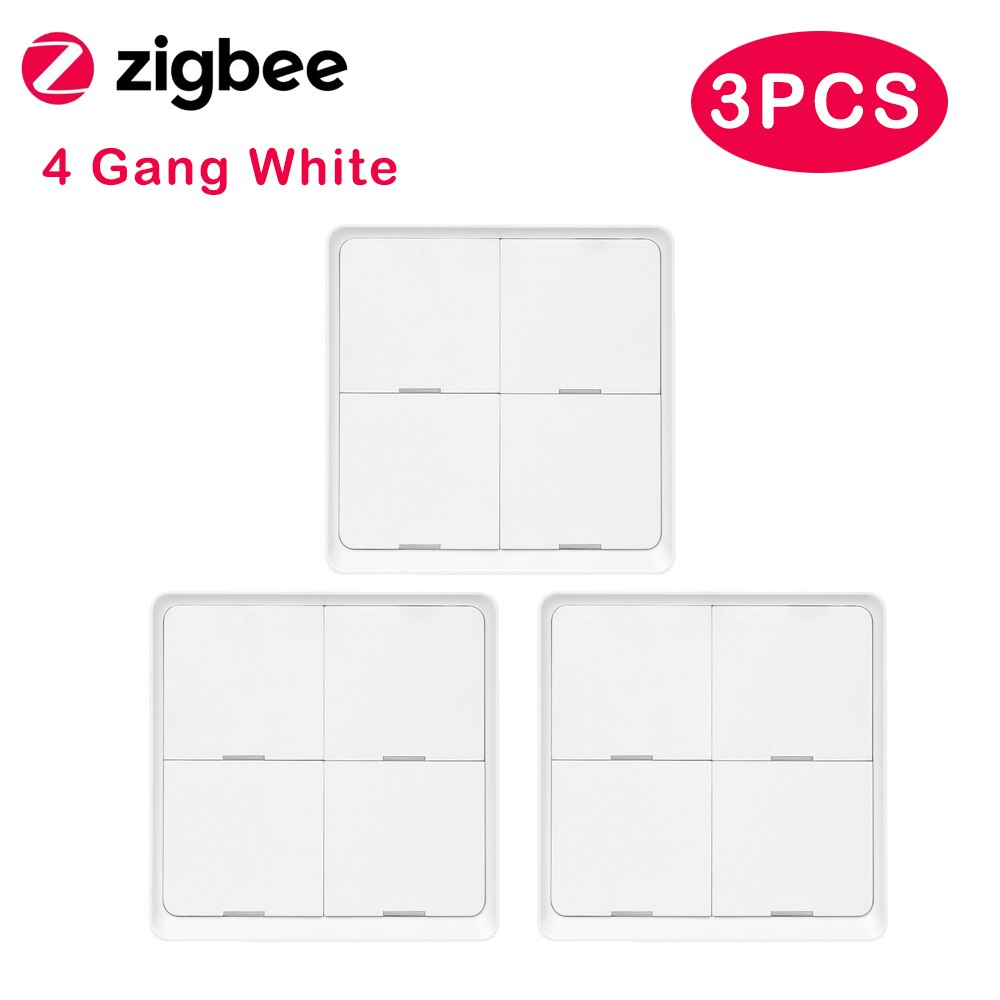 Tuya Smart Zigbee Smart Switch 4 Gang Scenario 12 Scène Schakelaar Drukknop Controller Ondersteuning Deconz Zigbee2mqtt Home Assistent: 4gang 3pcs