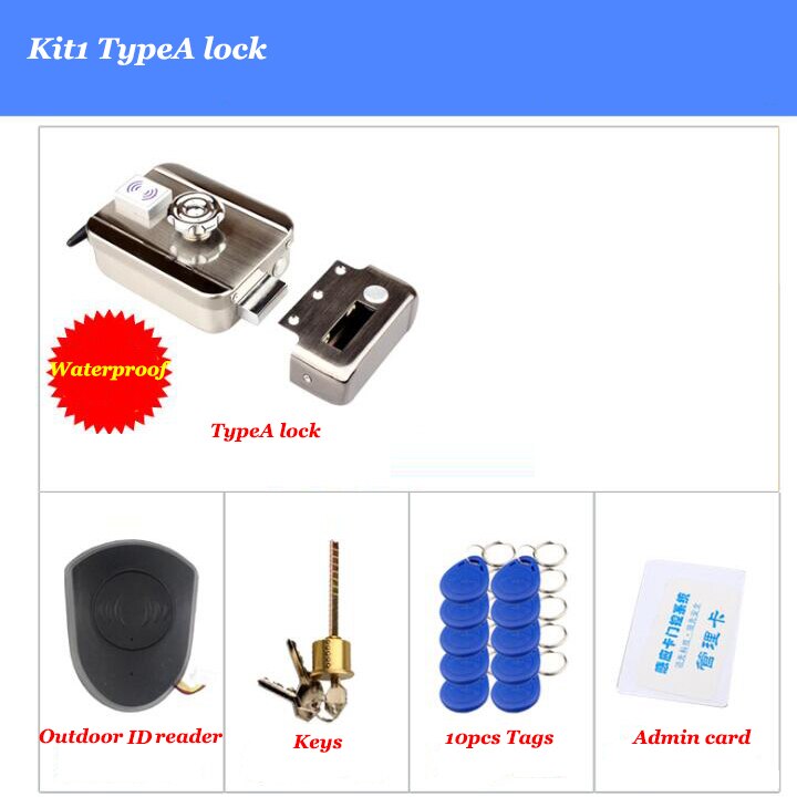Waterproof Electric Lock Outdoor Waterproof Gate Lock Battery driven Wireless Lock Wiress EXit switch 433mHZ Remote Door Lock: Kit1