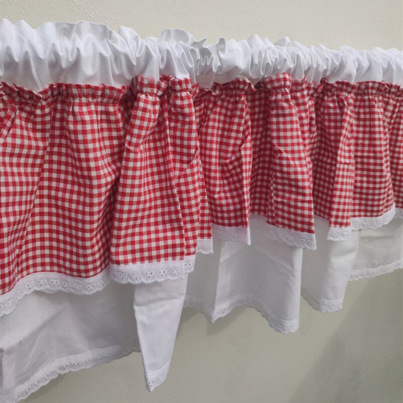 Rød rutete mønster skap kort gardin. gardiner i bomull i dobbeltlag. dekorativ halvgardin. dørgardin.