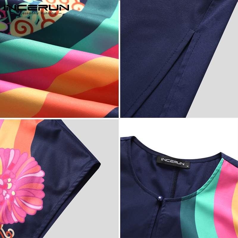 INCERUN-Vestidos largos de para hombre, ropa de dormir sin mangas, camisón largo estampado, S-5XL