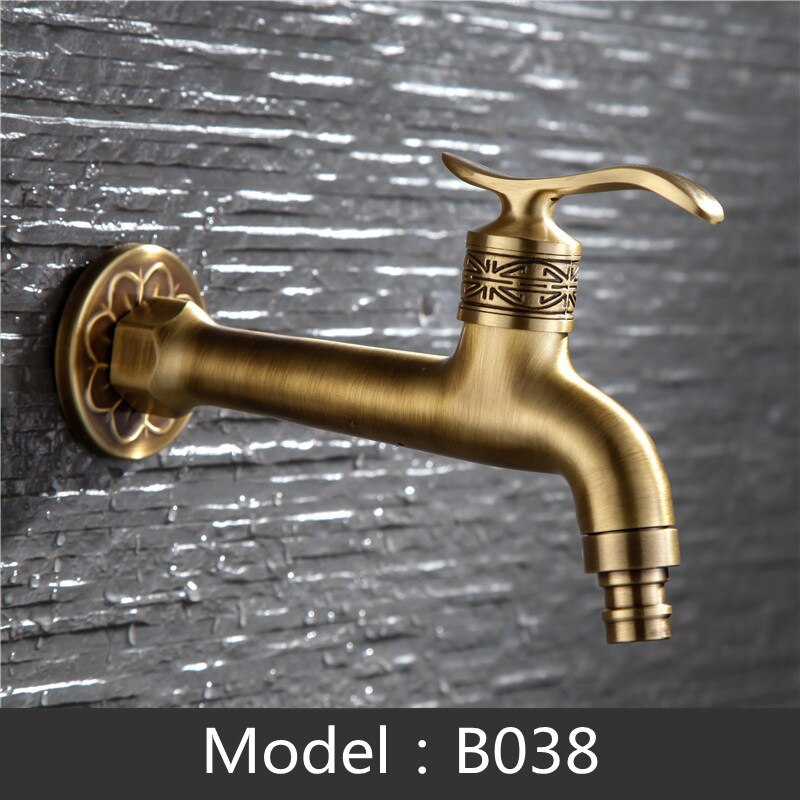 Carved Wall Mount Decorative Outdoor Garden Faucet Bibcock Brass Retro Tap Bathroom Washing Machine Mop Tap Antique WC Faucet: B038