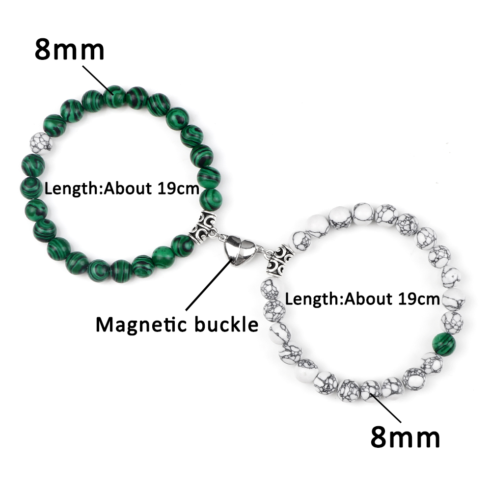 2 unids/set pulsera de cuentas de piedra Natural para pareja corazón imán hebilla pulsera distancia amistad amantes joyería de