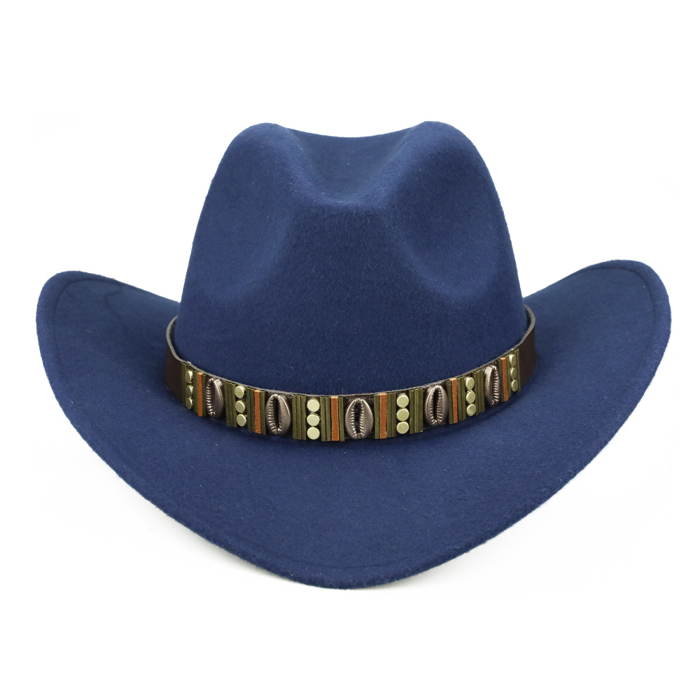 Yy metal bælte cowboy kasketter mænd efterår rytter hat kvinder vinter western cowgirl hatte sombrero cowboy disfraz  fd19054: Marineblå cowgirl hat