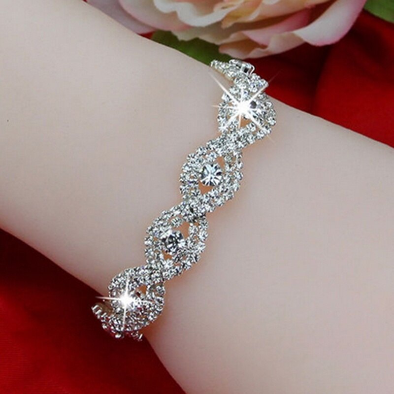 Party Jurk Elegante Deluxe Oostenrijkse Kristal Armband Vrouwen Infinity Rhinestone Bangle (Kleur: Zilver) LL @ 17