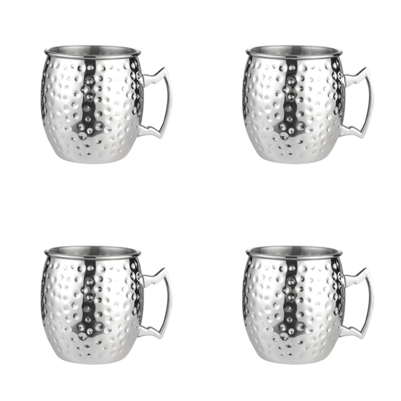 Tasse Mule de 550ml 18 onces moscou | Tasse en acier inoxydable martelée, plaqué cuivre, tasse de bière, tasse de café Bar, verres, directe: G-4Pcs