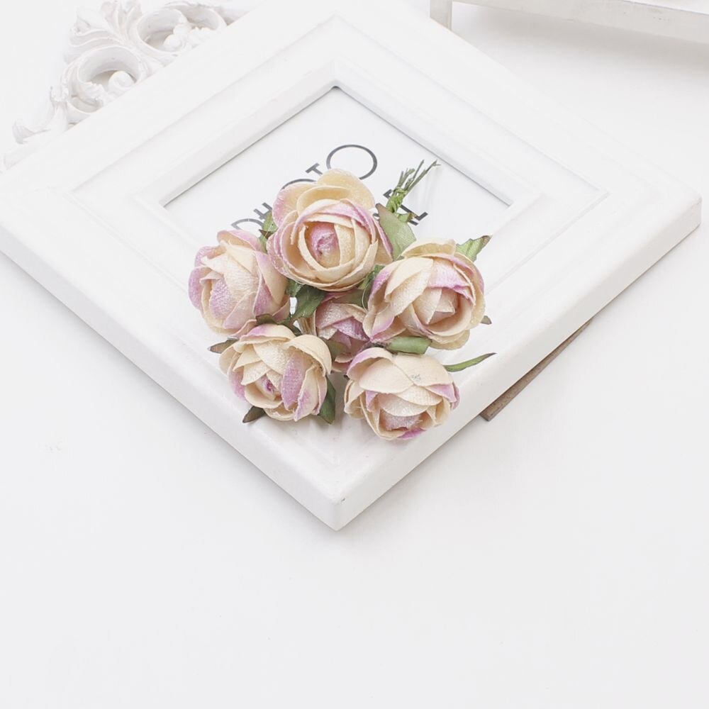 6 einheiten/lot günstige Mini Rose Silk Rose Künstliche Blumen Papier Blumen Dekoration Für Scrapbooking Blume Bouquet von DIY weddi