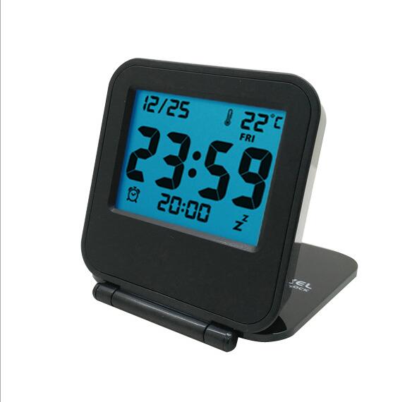 modern snooze alarm clock LED digital desktop clock battery operated travel clock watch thermometer 5 color: Black