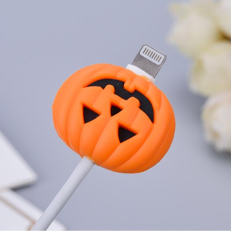 CHIPAL Bite Cute Fruit Cable Protector for iPhone USB Cable Protector Chompers Avocado Pizza Charger Wire Holder Accessories: Pumpkin