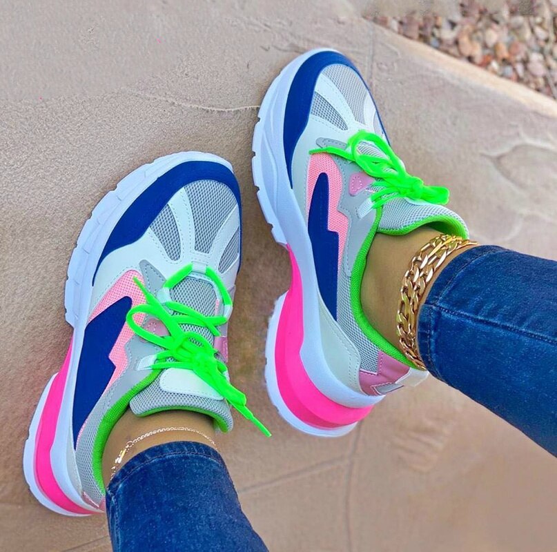 Gemengde Kleuren Dames Platte Platform Lace Up Schoenen Vrouwen Casual Flats Lente Herfst Sneakers Big Size 43 Brand