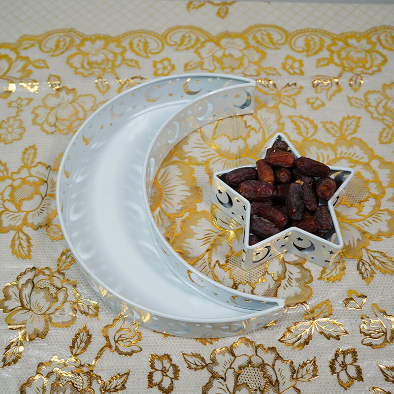 Eid Mubarak Maan/Ster Dienblad Servies Dessert Voedsel Opslag Container Ramadan Smeedijzeren Lade Voor Thuis Decor Organizador