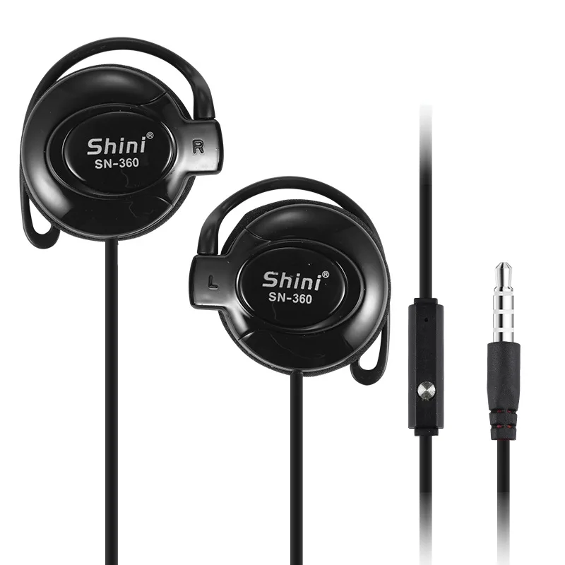 Auriculares universales con gancho para la oreja, cascos con micrófono, sonido HD, graves, música con cable, para teléfono, Pc, Mp3, 3,5 Mm: Negro