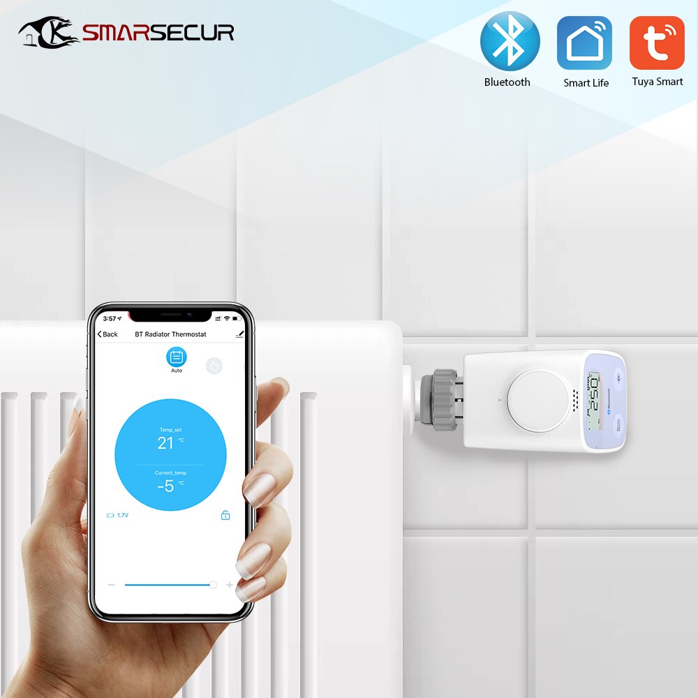SMARSECUR Bluetooth Heating Radiator Temperature-Controller Radiator Valve Programmable Thermostatic Actuator Tuya