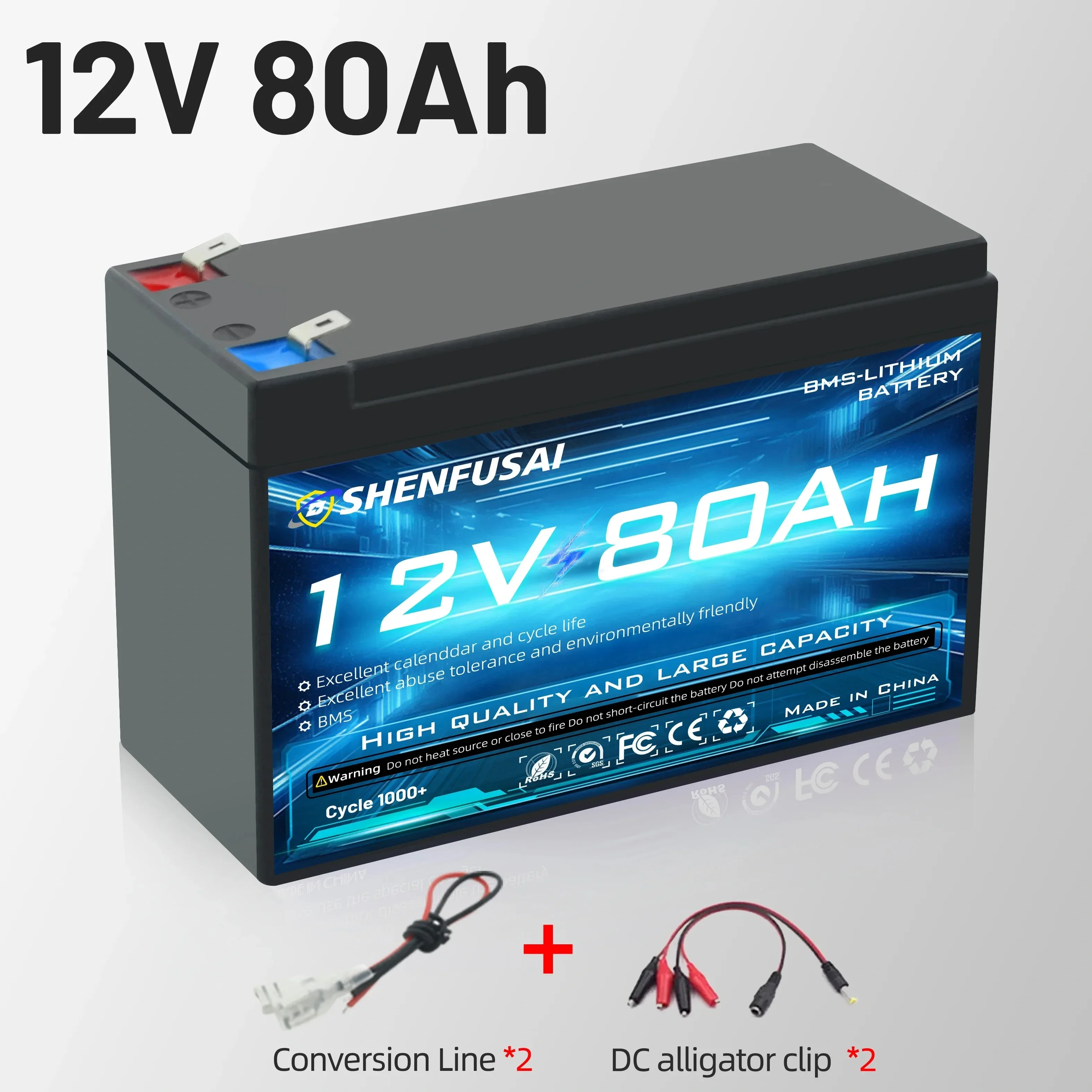 pack de batterie lithium-ion 18650, BMS 30A intégré 12V 100Ah/80Ah pour éclairage de secours de véhicule électrique, batterie de voiture jouet: Argent