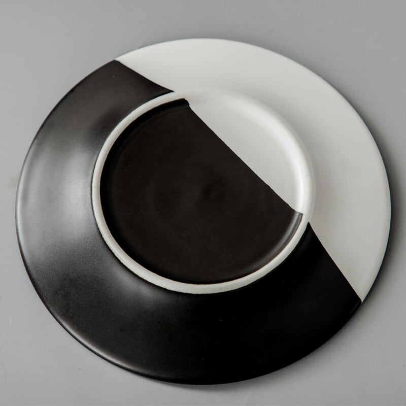 black and white matte plate ceramic shallow plate western food plate simple high-end sense plate home pasta salad plate